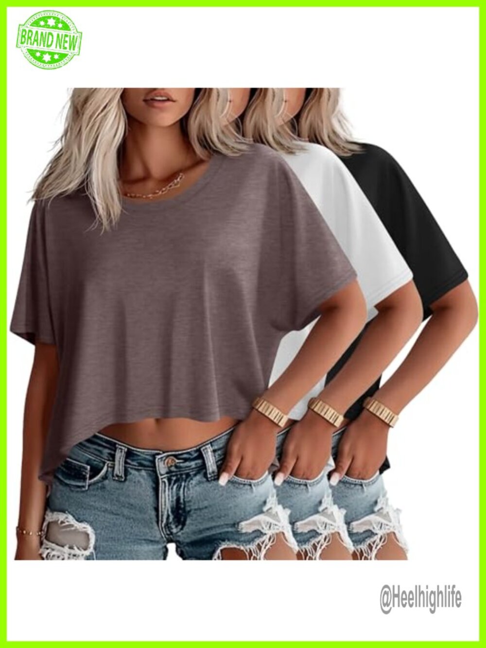 Oversized Cropped T-Shirt 3 Pack Polyester Rayon Spandex Tee